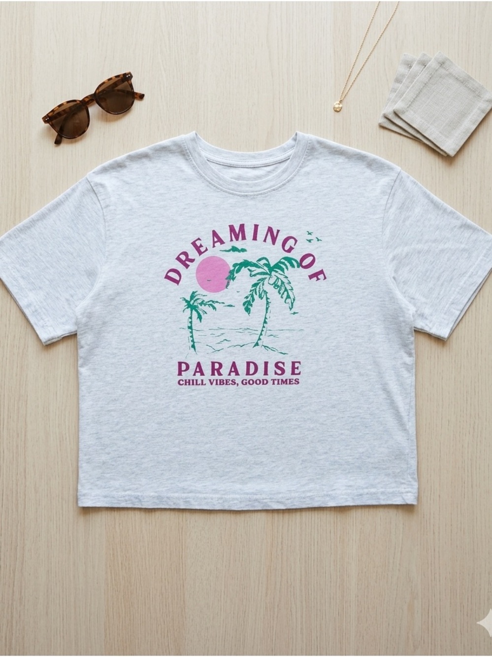 NOBO Light Heather Gray Graphic Tee with Pink and Green Print